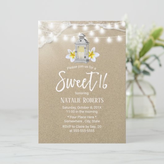 Sweet 16 Party White Lantern Rustic Beach Kaart (Staand voorkant)