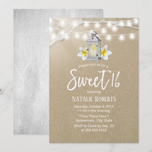Sweet 16 Party White Lantern Rustic Beach Kaart (Voorkant / Achterkant)