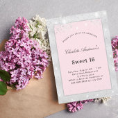 Sweet 16 party zilverkleurige roze glitter kaart