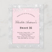 Sweet 16-party zilverkleurige, roze uitnodiging vo (Voorkant)