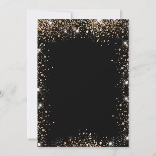 Sweet 16 party zwart goud glitter jurk kaart (Achterkant)