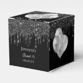 Sweet 16-party zwarte zilverglitterballonnen bedankdoosjes (Voorkant Zijde)