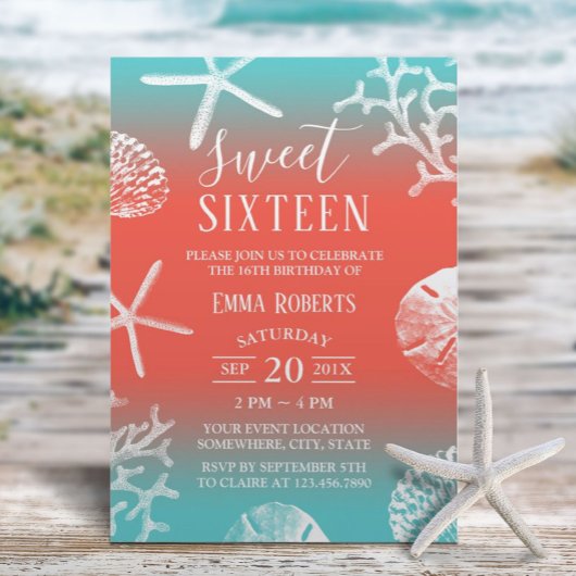 Sweet 16-partyrietriffen (Beach Coral Reef Starfis Kaart