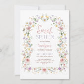 Sweet 16 Pastel Floral Meadow Birthday Party Kaart (Voorkant)
