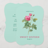 Sweet 16 Pastel Roze en Groen  Roos Bloemen Kaart (Voorkant / Achterkant)