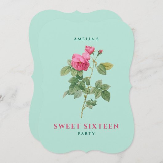 Sweet 16 Pastel Roze en Groen Roos Bloemen Kaart (Voorkant / Achterkant)