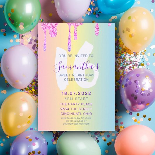 Sweet 16 Pastel tinten & Glitter Verjaardag Kaart