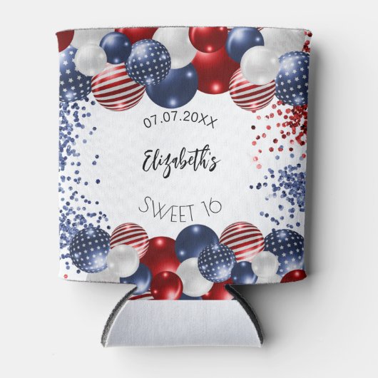 Sweet 16 patriottische USA rode witte blauwe vlag Blikjeskoeler (Voorkant)