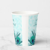 Sweet 16 Peacock Feathers Blue Blauwgroen Glitter Papieren Bekers (Rechts)