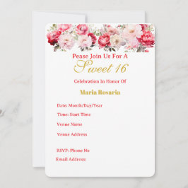 Sweet 16 Personalised Floral Invitation Aankondiging