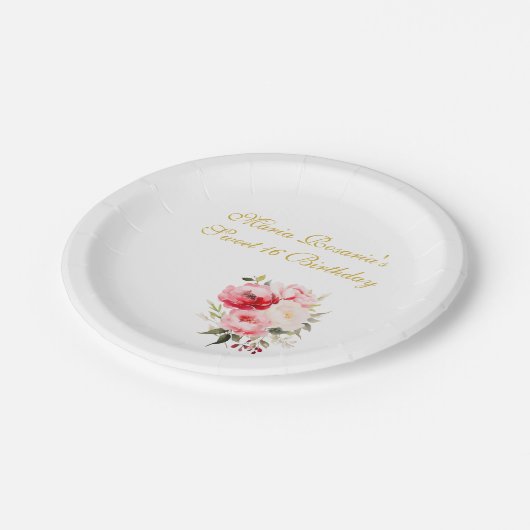 Sweet 16 Personalized Floral Tableware Papieren Bordje (Gekanteld)