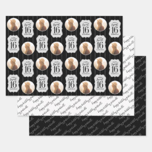 Sweet 16 Persoonlijke foto en naam zwart wit Inpakpapier Vel