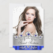 Sweet 16 Photo Royal Blue Silver Diamond Jewel Kaart (Voorkant)