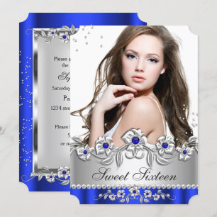Sweet 16 Photo Royal Blue Silver Diamond Jewel Kaart