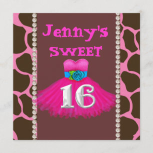 SWEET 16 PINK Birthday Party Invitations Kaart
