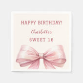 Sweet 16 pink bow cream  servet (Voorkant)