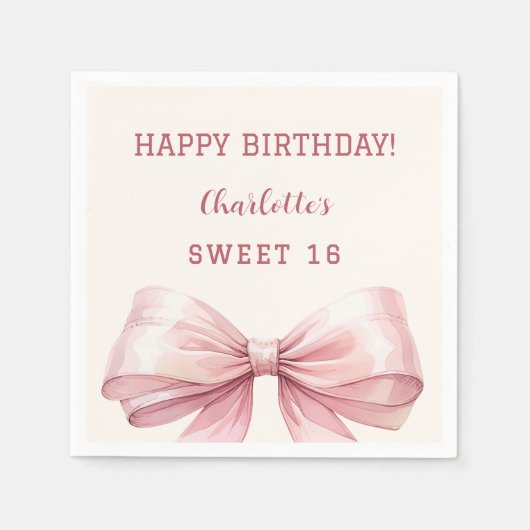Sweet 16 pink bow cream servet (Voorkant)