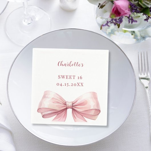 Sweet 16 pink bow elegant modern luncheon servet