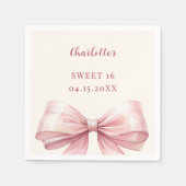 Sweet 16 pink bow ivory servet (Voorkant)
