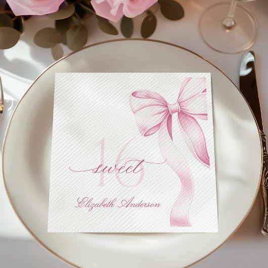 Sweet 16 Pink Bow Napkins Servet