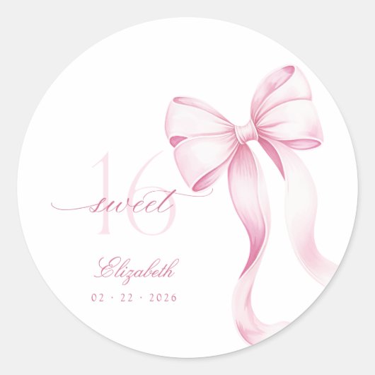 Sweet 16 Pink Bow Stickers (Voorkant)