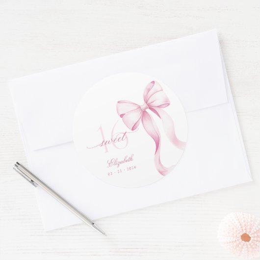 Sweet 16 Pink Bow Stickers (Envelop)