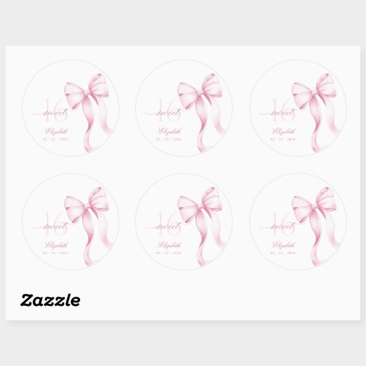 Sweet 16 Pink Bow Stickers (Vel)