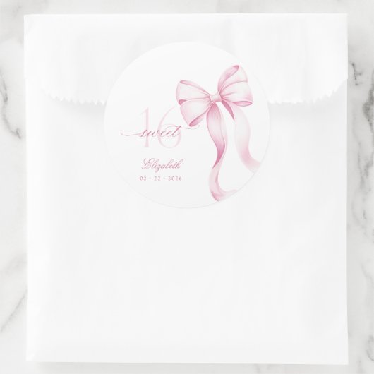 Sweet 16 Pink Bow Stickers (Tas)