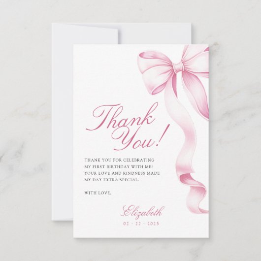 Sweet 16 Pink Bow Thank You Card Bedankkaart (Voorkant)