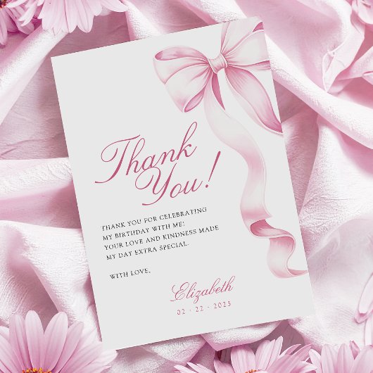 Sweet 16 Pink Bow Thank You Card Bedankkaart