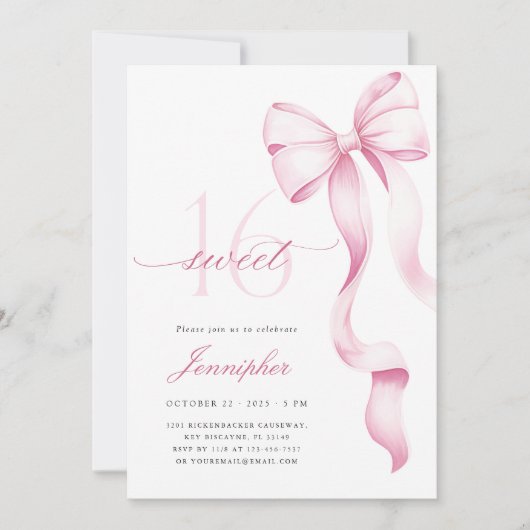 Sweet 16 Pink Bow Verjaardag Kaart (Voorkant)