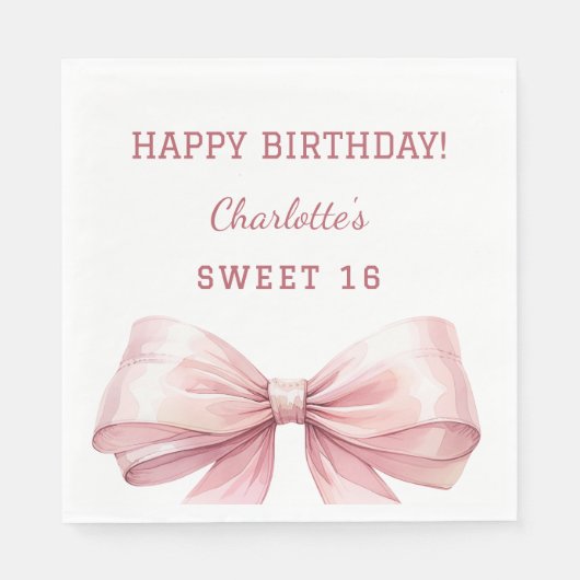 Sweet 16 pink bow white luncheon servet (Voorkant)