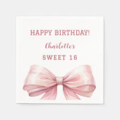 Sweet 16 pink bow white servet (Voorkant)