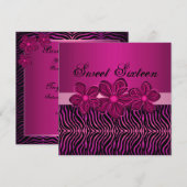 Sweet 16 Pink Flower Verjaardag Uitnodiging (Voorkant / Achterkant)