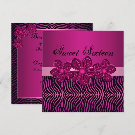 Sweet 16 Pink Flower Verjaardag Uitnodiging (Voorkant / Achterkant)