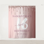 Sweet 16 Pink Glitter Drips Verjaardag Wandkleed (Voorkant)