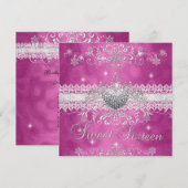 Sweet 16 Pink Glitter Tiara Lace Heart Kaart (Voorkant / Achterkant)