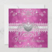 Sweet 16 Pink Glitter Tiara Lace Heart Kaart (Voorkant)