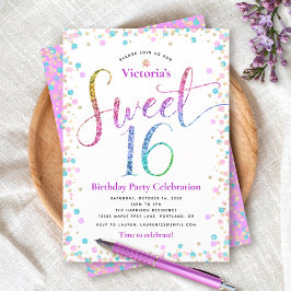 Sweet 16 Pink Gold Blue Glitter Stippen Verjaardag Kaart