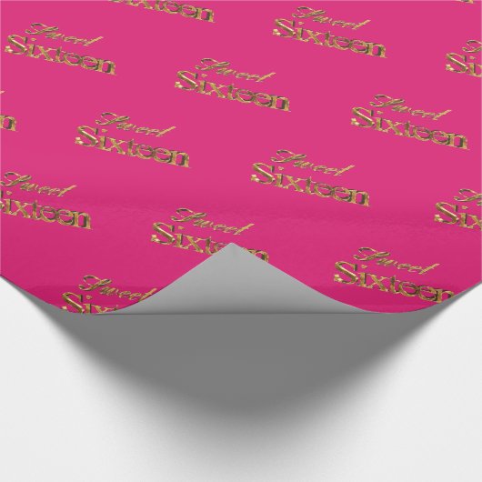 Sweet 16 Pink Gold Typography Pattern Elegant Cadeaupapier (Hoek)