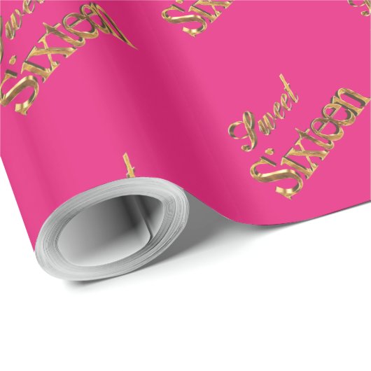Sweet 16 Pink Gold Typography Pattern Elegant Cadeaupapier (Rol Hoek)