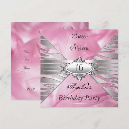 Sweet 16 Pink Invitation Kaart (Voorkant / Achterkant)