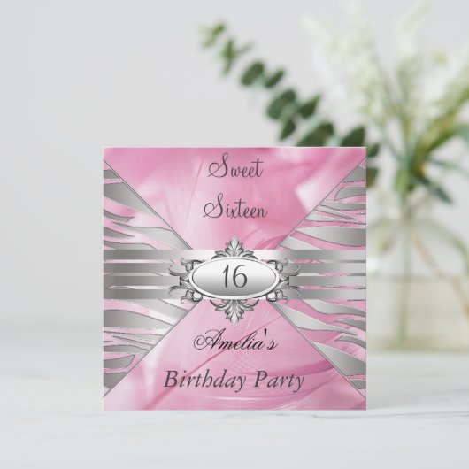 Sweet 16 Pink Invitation Kaart (Staand voorkant)