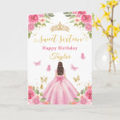Sweet 16 Pink Princess Brunette Girl Kaart (Gele Bloem)