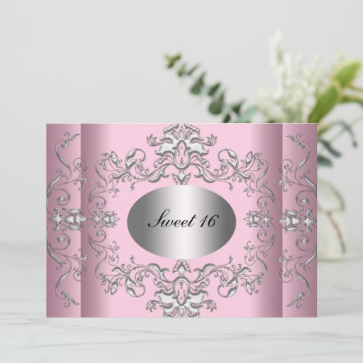 Sweet 16 Pink Silver Elegant Save The Date (Staand voorkant)