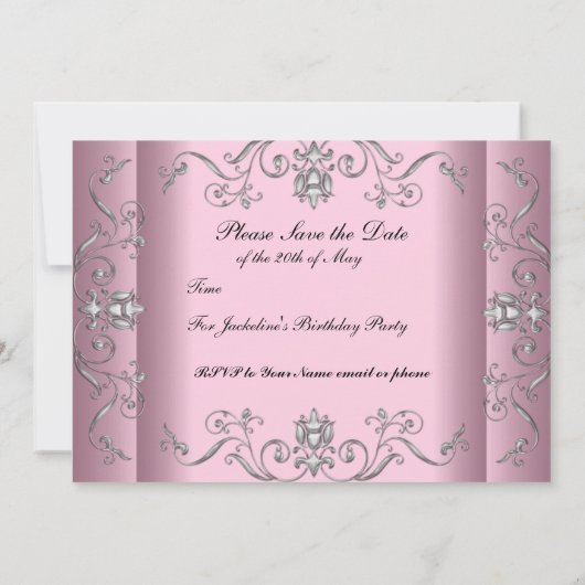 Sweet 16 Pink Silver Elegant Save The Date (Achterkant)