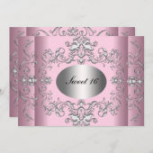 Sweet 16 Pink Silver Elegant Save The Date (Voorkant / Achterkant)