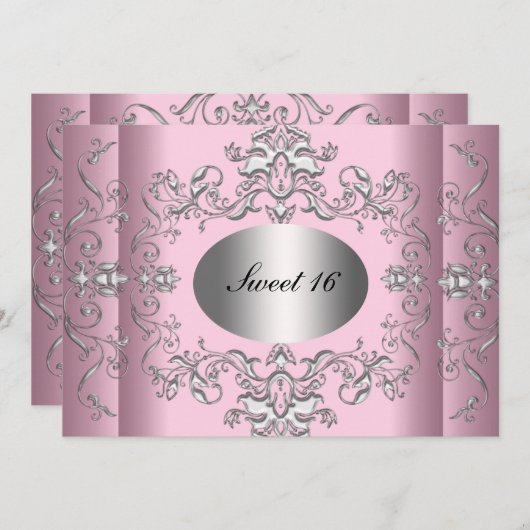 Sweet 16 Pink Silver Elegant Save The Date (Voorkant / Achterkant)