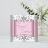 Sweet 16 Pink Silver White Diamond Afbeelding Part Kaart (Staand voorkant)