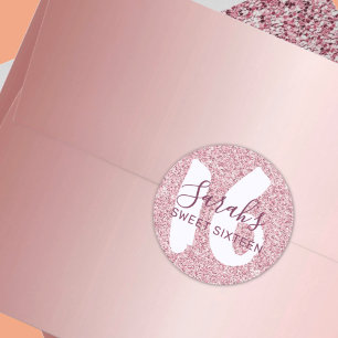 Sweet 16 Pink Sparkling Glitter Verjaardagsgunst Ronde Sticker
